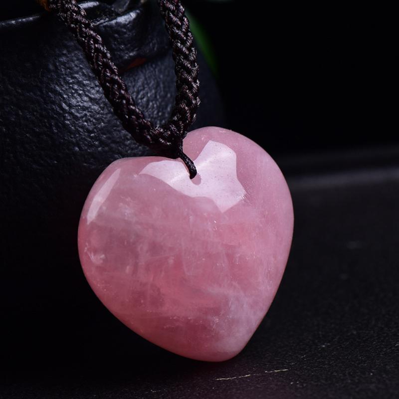 

Pendant Necklaces Natural Rose Quartz Heart Shaped Reiki Healing Pink Crystal Love Accessories Charms Necklace JewelryPendant