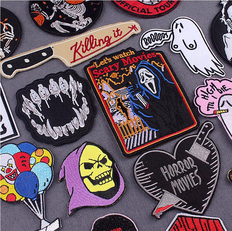 

Collectable DIY Horror Badges On Backpack Punk Iron On Embroidered Patches For Clothing Stickers Skull Patches On Clothes Stripes Applique