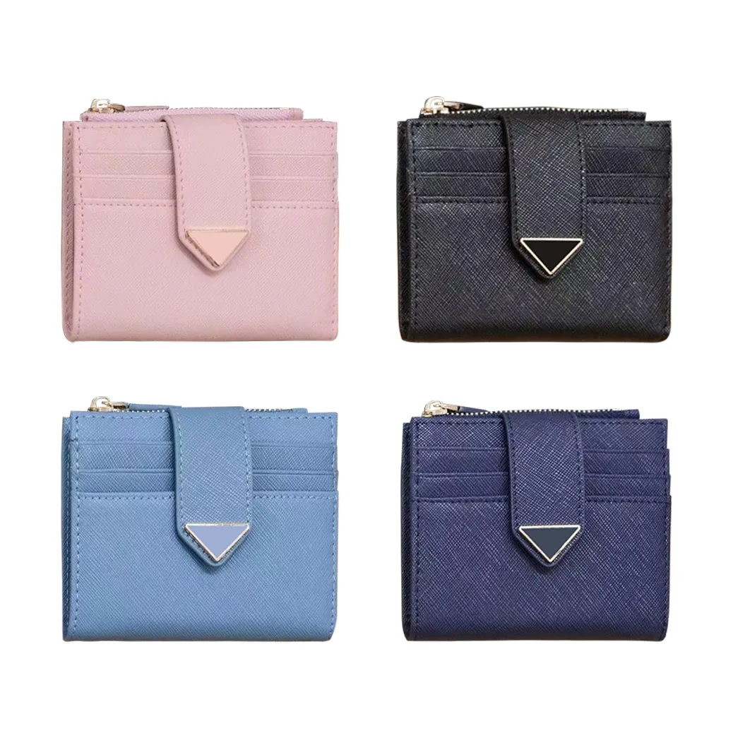 

7A quality with box cardholder wallet puese 9 card slots key pouch The New Saffiano Triangle Leather wallets coin purses Womens mens luxury Designer cards holder, Black