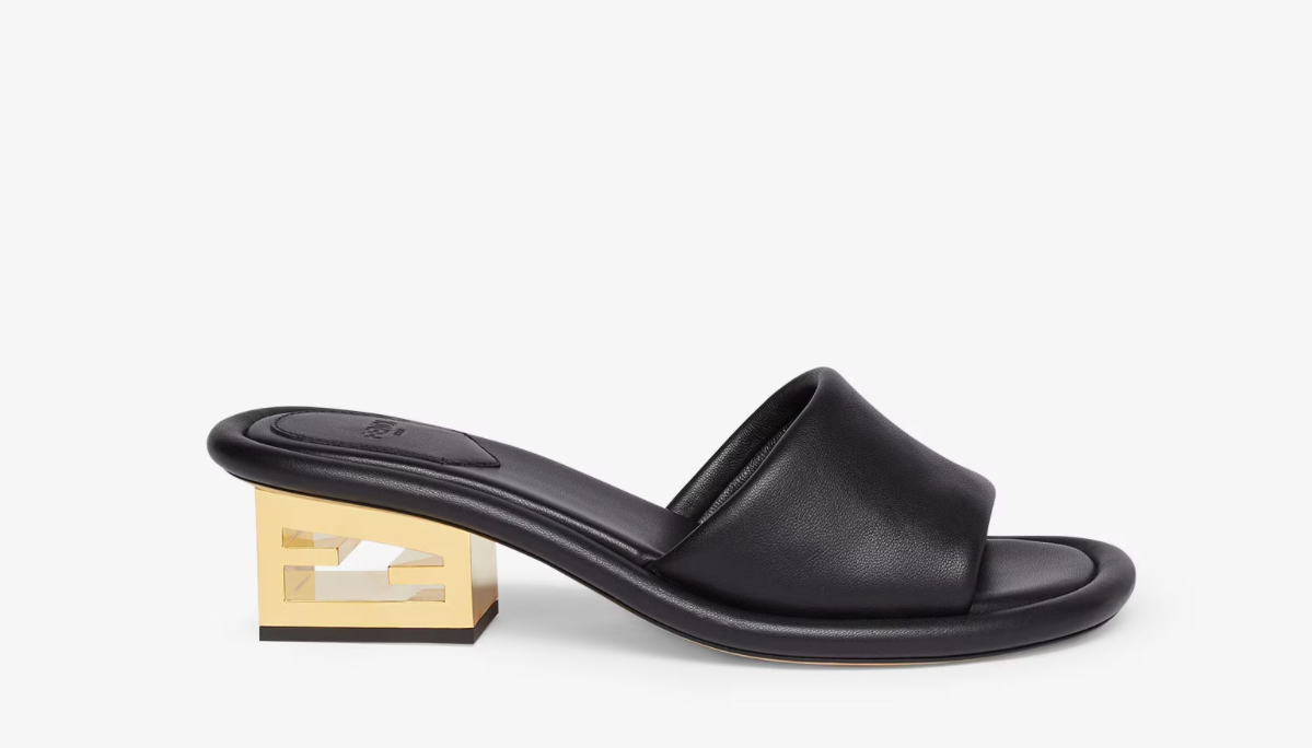 

2023 Summer New Broadband Sandals in Sheepskin Fabric with Sculpture Heel Metal F Baguette Pattern, Sizes 35-42 with Box