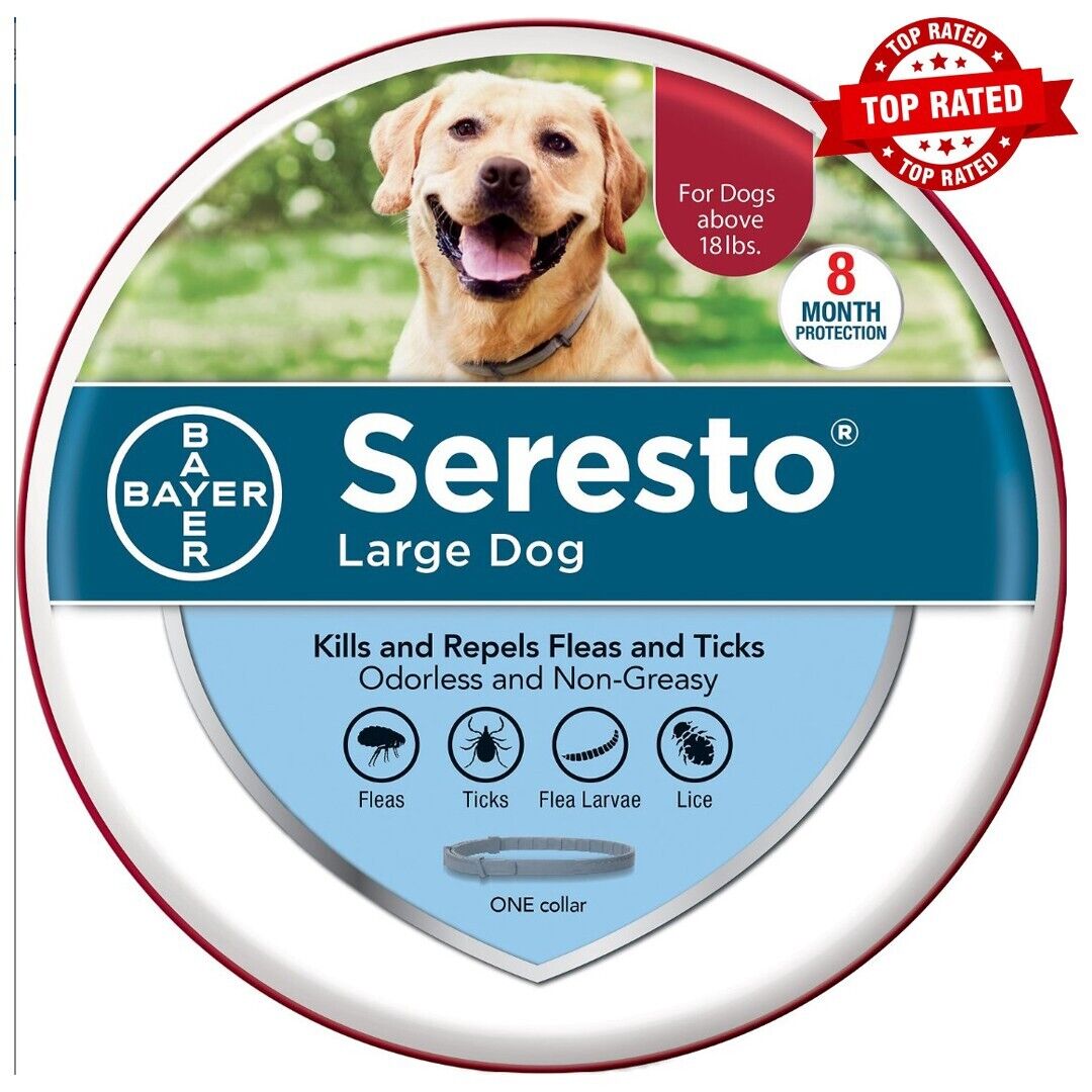 

New Bayer Seresto Flea and Tick Collar Kills and Repels Ticks, 8-Month Flea and Tick Collar for Large Dogs