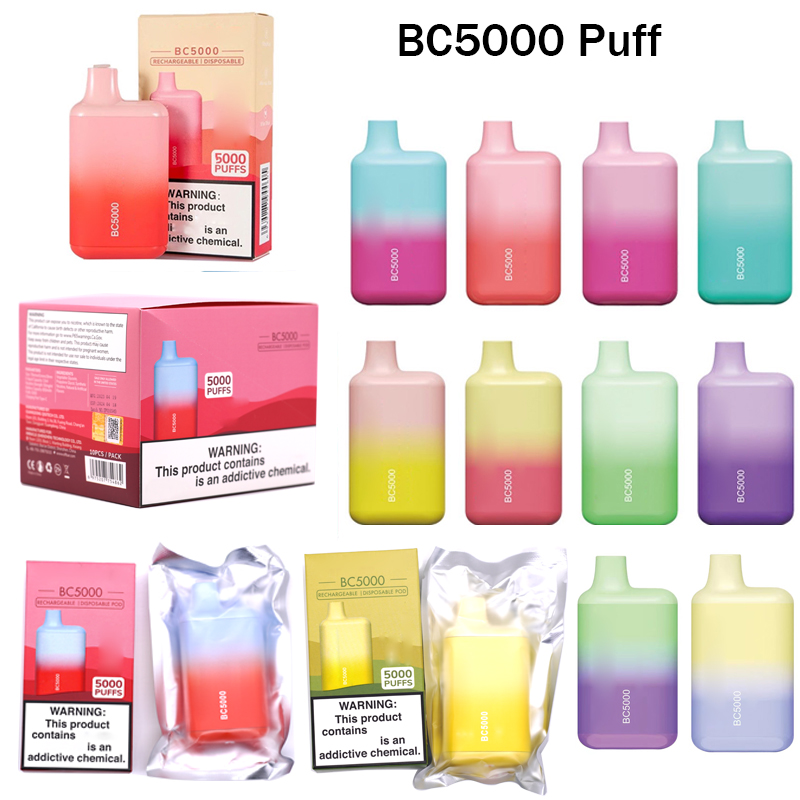 

Elf BC 5000 Disposable Vape pen E Cigarette Prefilled 13ml Pod 650mah Rechargeable Battery 5% level 24 Colors can choose Starter Kit