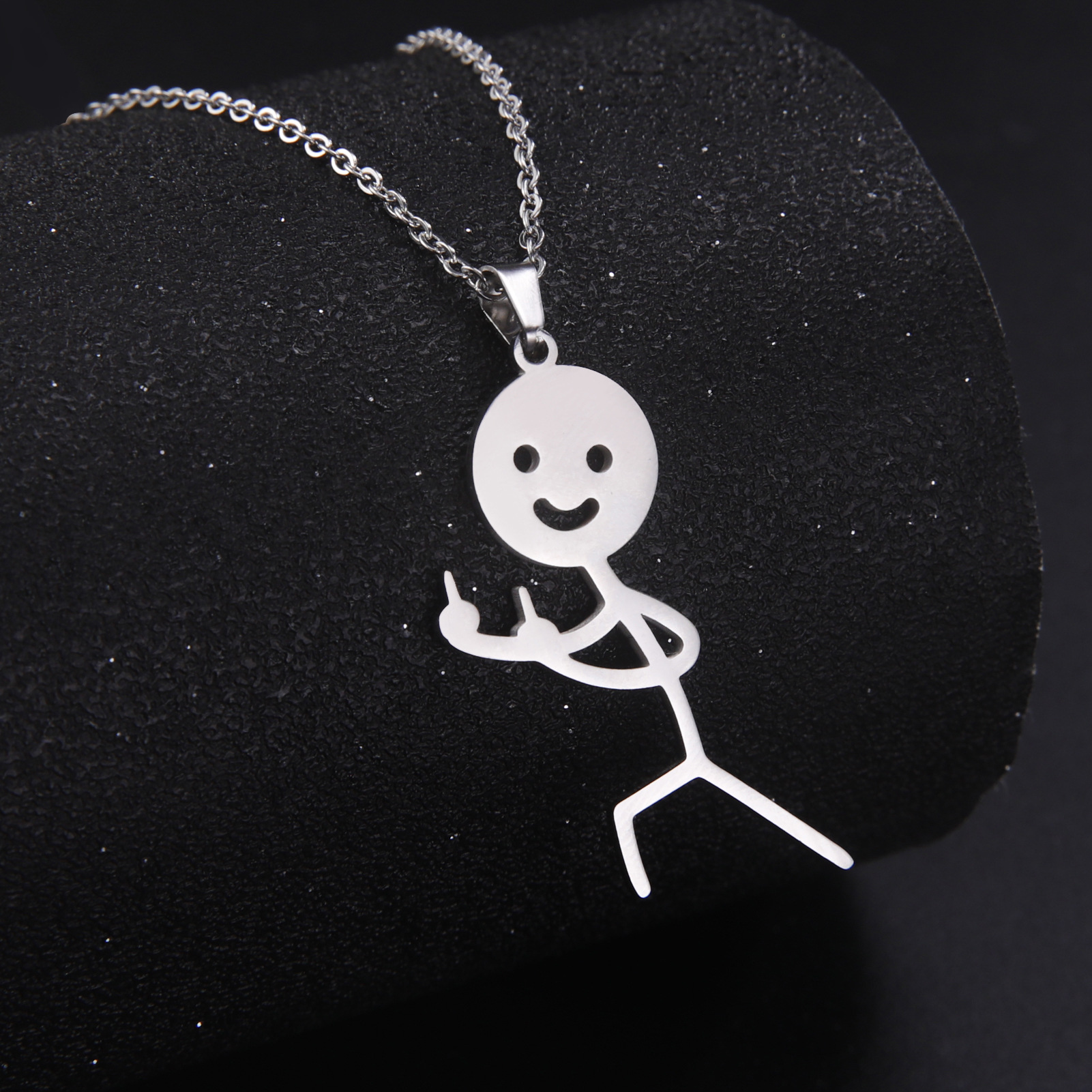 10pcs Tiny Matchstick Man Middle Figure Necklace Jewelry Horse Stance Portray Charm Stainless Steel Funny Doodle Guy Image Chain Gifts for Friend-image-858543864
