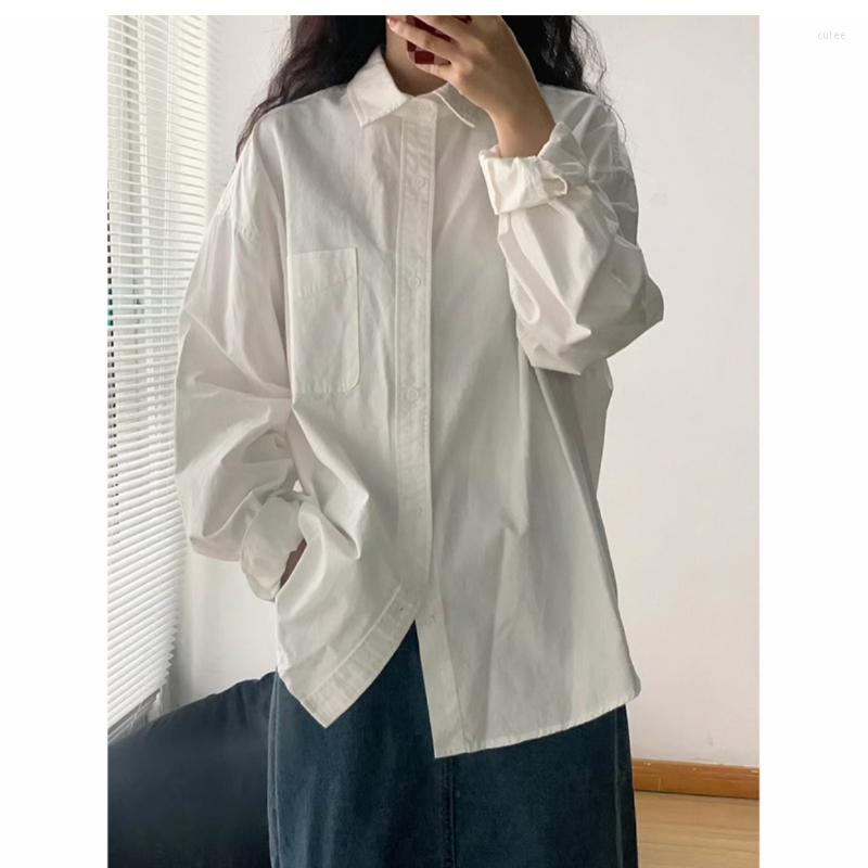 

Women's Blouses White Blouse Women Long Sleeved Shirts For Korean Fashion Style Clothes Loose Slim Versatile Tops Roupas Femininas, White shirt