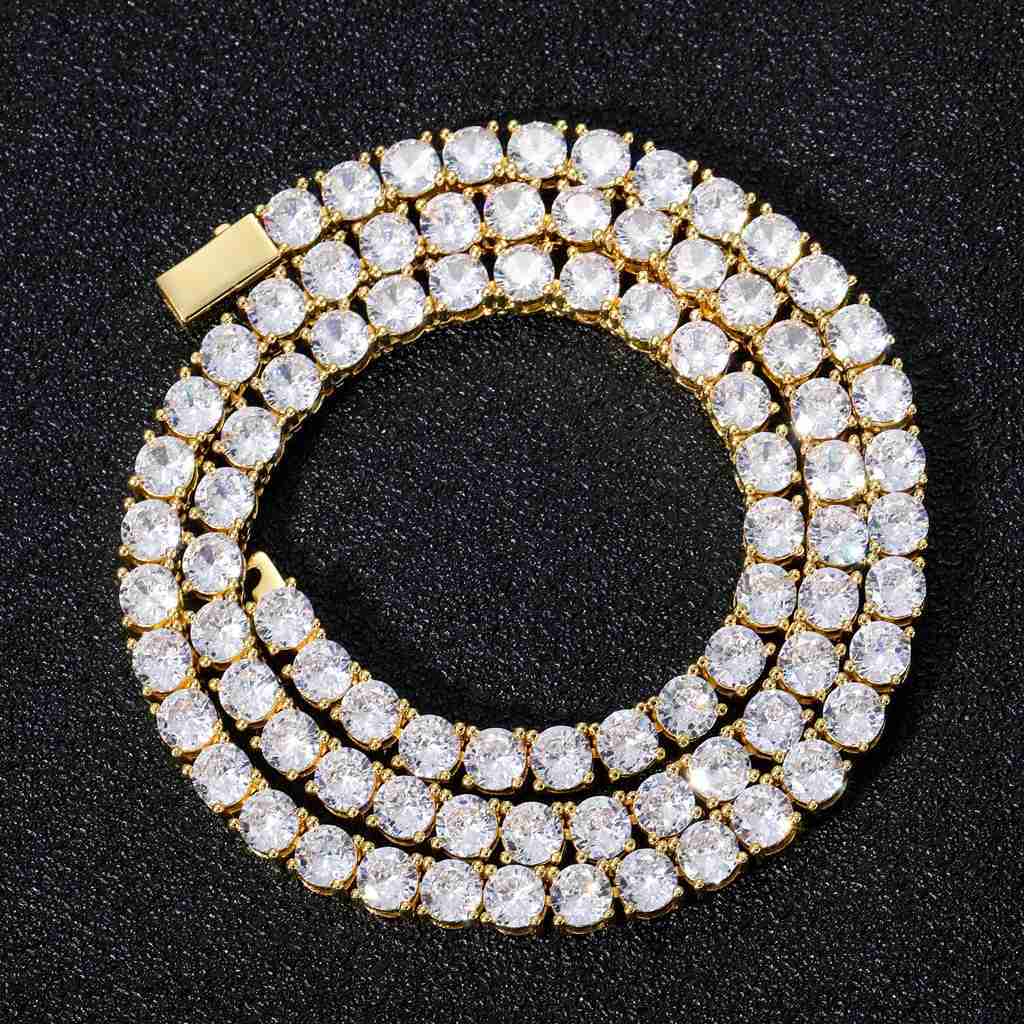 

3mm 4mm 5mm 6mm Jewelry Diamond Choker Necklace 18k Gold Plated Iced Out Cz Hiphop Spring Clasp Moissanite Tennis Chain Men