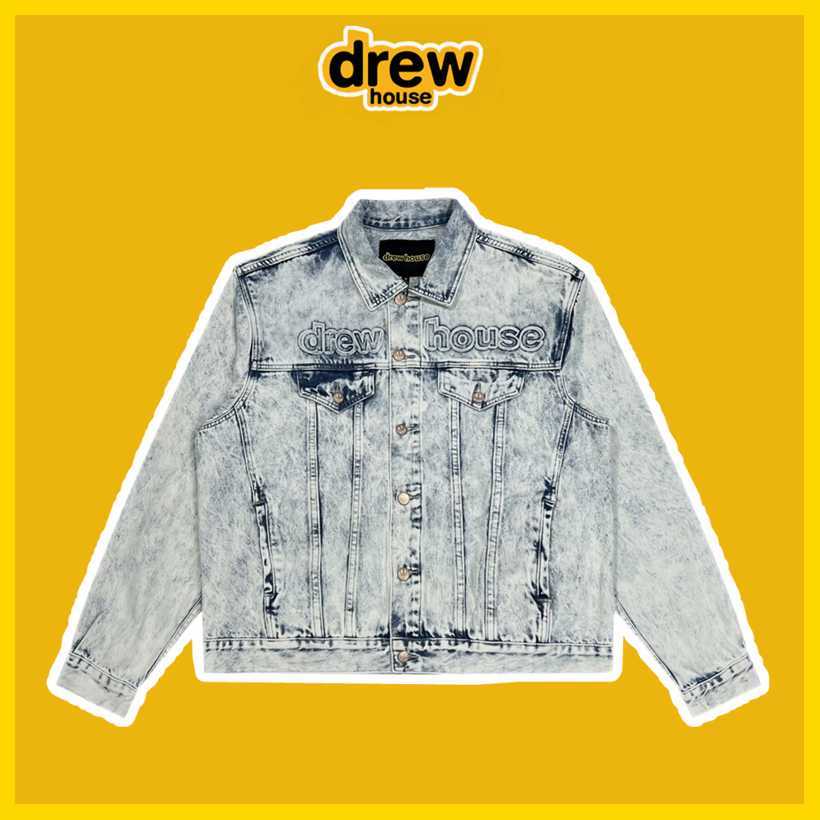 

DrewHouse Bieber Same Steel Printed Smiling Face Couple Bleached Old Fashionable Denim Coat Jacket, Shipping fee