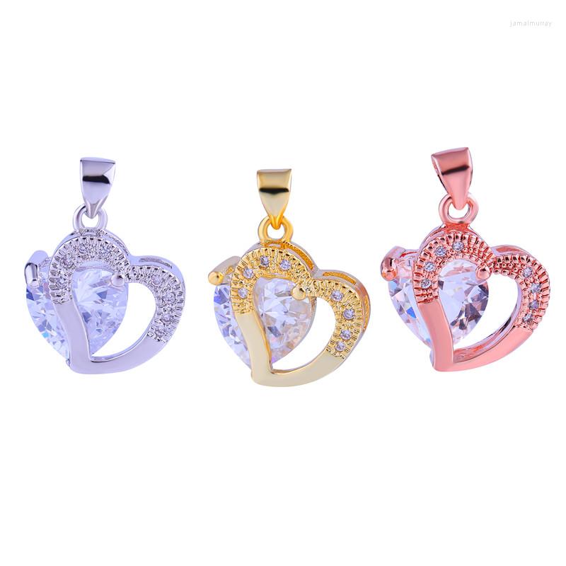 

Charms Fashion Jewelry Shining Zircon Double Heart For Necklace Making Diy Micro Pave Copper Floating Wholesale