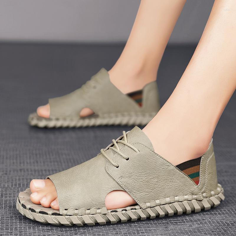 

Sandals 2023 Mens Lace Up Open Toe Sports Walking Soft Non-slip Summer Beach Shoes Breathable Hollow Roman, Khaki