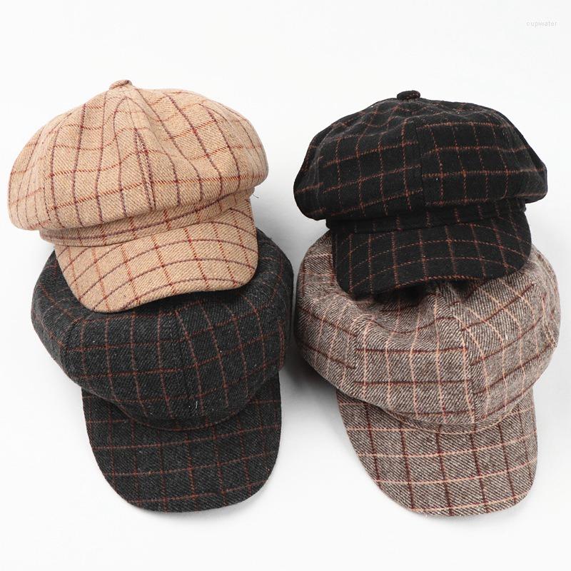 

Berets Stripe Korean Version Woolen Outdoor Women Sun Protection Beret Painter Hat Fashion Spring Autumn Peaked Cap Men, 04