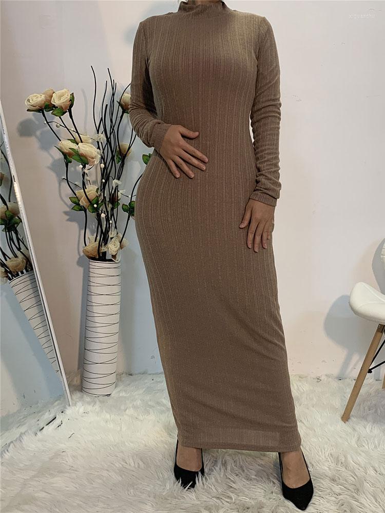 

Ethnic Clothing Autumn Muslim African Long Dress Kaftan For Women Knitted Bodycon Hijab Robe Ribbed Islamic Dubai Turkey Abaya Party