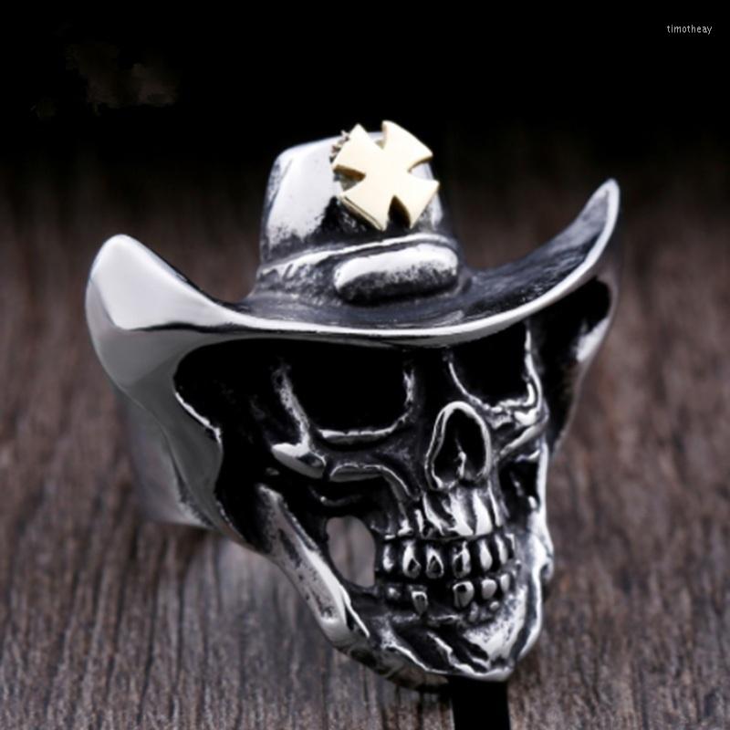 

Cluster Rings Vintage Punk Gothic Style Silver Color Metal Western Cowboy Skull Men's Biker Ring