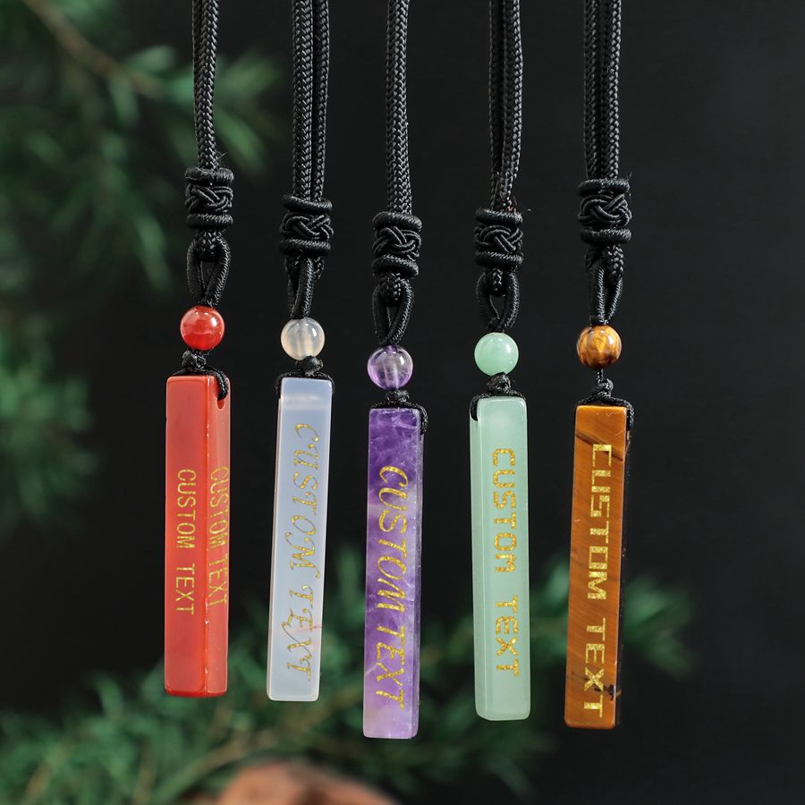 

Natural Crystal Gemstone Cuboid Bar Custom Pendant Necklace Personalized Master Customized Carve Message Name Necklace, Suitable for Gift to Friends and Lovers