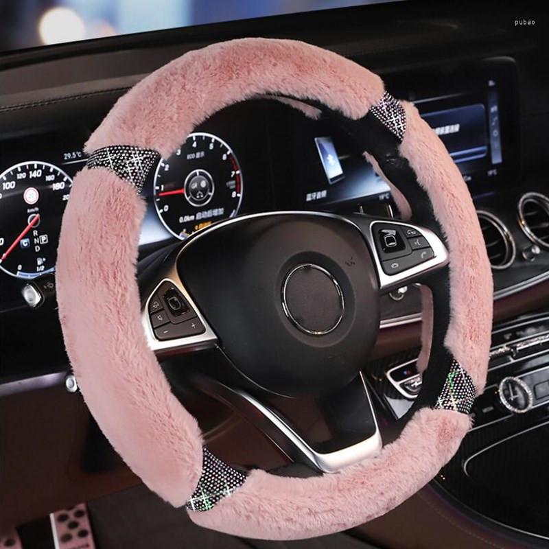 

Steering Wheel Covers Creative Warm Colorful Rhinestones Winter Plush Cover Drilling Car Interior Accessories Handle Bar