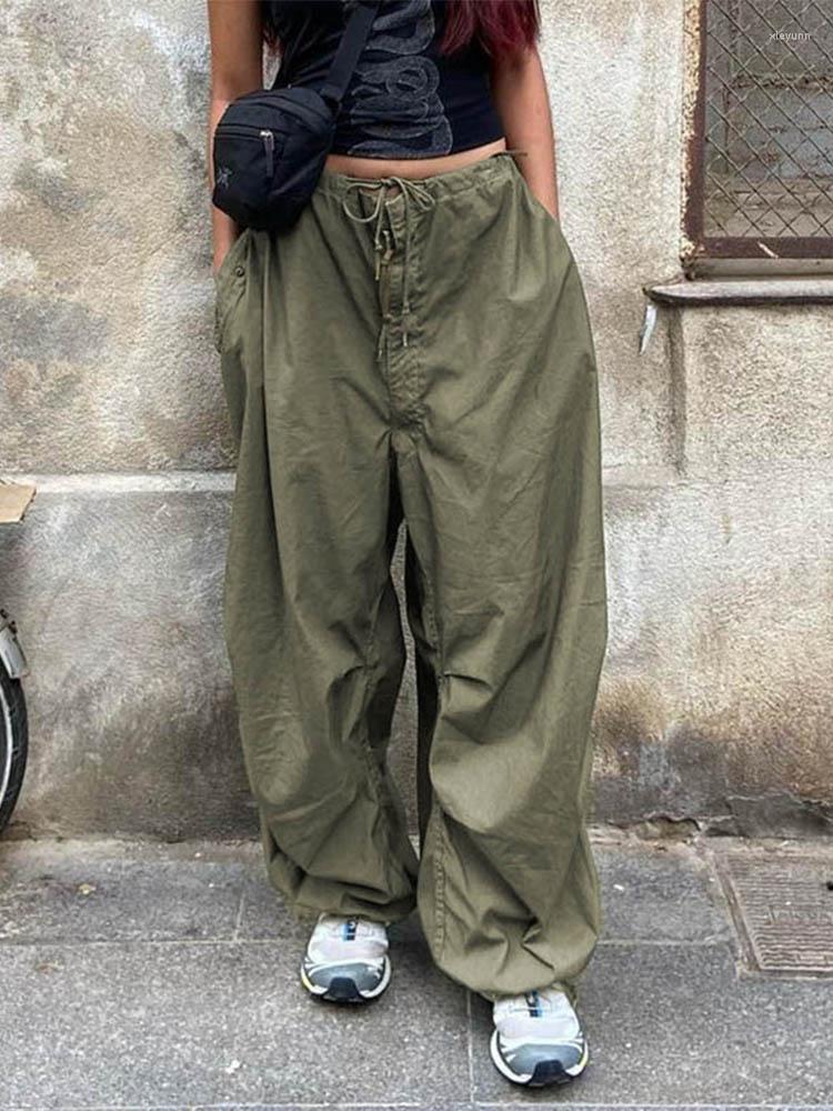 

Women's Pants Casual Baggy Wide Leg Sweatpants White Loose Drawstring Low Waist Streetwear Cargo Womens Hippie Joggers Trousers, Green