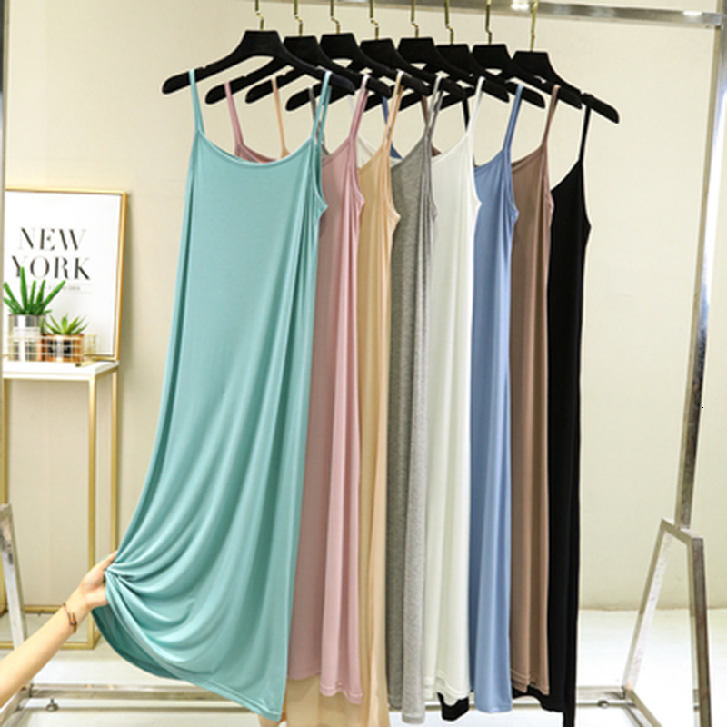

Casual Dresses Women Modal Tank Dress Summer Sleeveless Sundress Casual Loose Spaghetti Strap Dress 90 to 118 Cm Size  To 2XL 230413, Khaki - 105