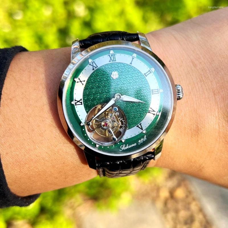 

Wristwatches SAKURA Tourbillon Watch Men Luxury Hand Wind Mechanical Business 42mm Luminous Waterproof Clocks Limited Edition, C5