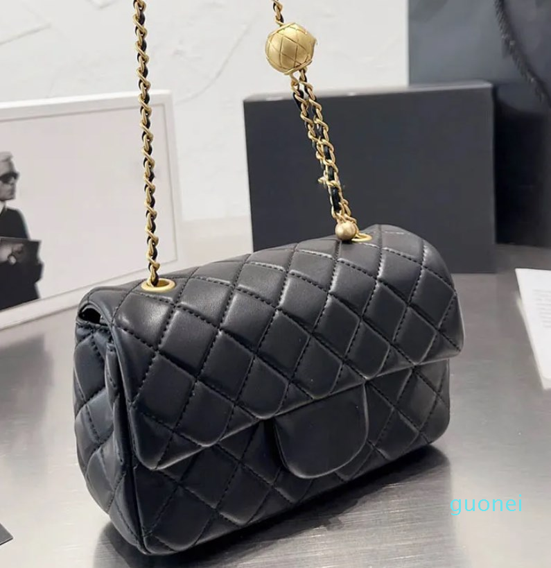 

Women Mini Golden Ball Shoulder Bag Classic Flap Leather Quilted Designer Wallet Crossbody Bag Vintage Luxury Handbag Adjustable Chain Outdoor Clutch 20CM, Pink