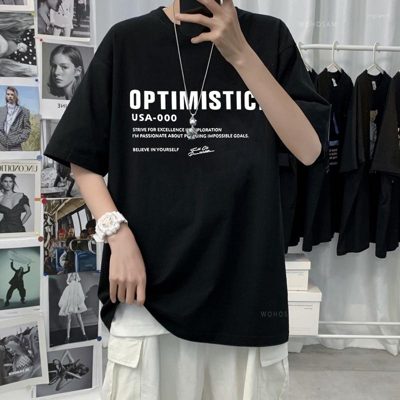 

Men' T Shirts OPTIMISTIC Letter Tshirts For Men Women Fashion Trend Printed Tees Clothes Tops Cotton Vintage Spring Summer Loose T-shirts, Black