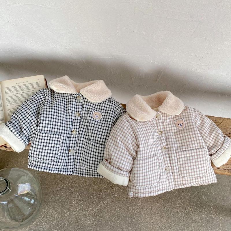 

Jackets Baby Coat 2023 Winter Korean Contrast Plaid Cotton Padded Boy's 0-3Year Girl's Warm Jacket Tops, Beige