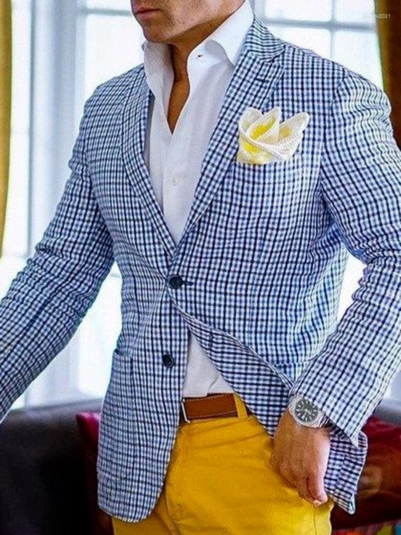 

Men's Suits Men Blazer Slim Fit 2023 Autumn European American Suit Plaid Fashion Jackets Clothing, Blue