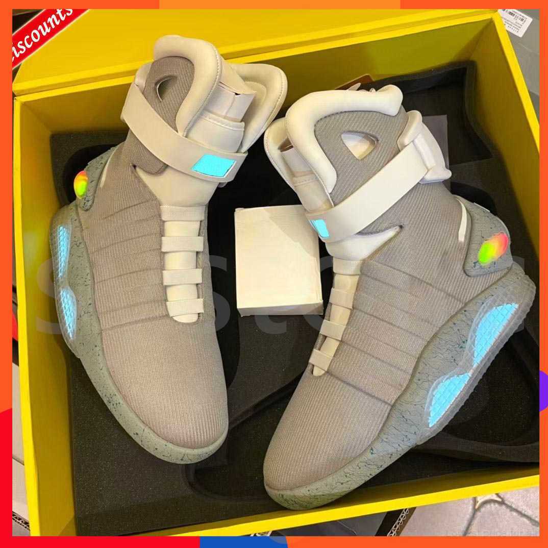 

TOP Automatic Laces Air Mag Sneakers Marty Mcfly's Led Outdoor Shoes Man Back To The Future Glow In The Dark Gray TOP Mcflys Mags With Back to the Future boots, Men us9.5=uk8.5=eur43