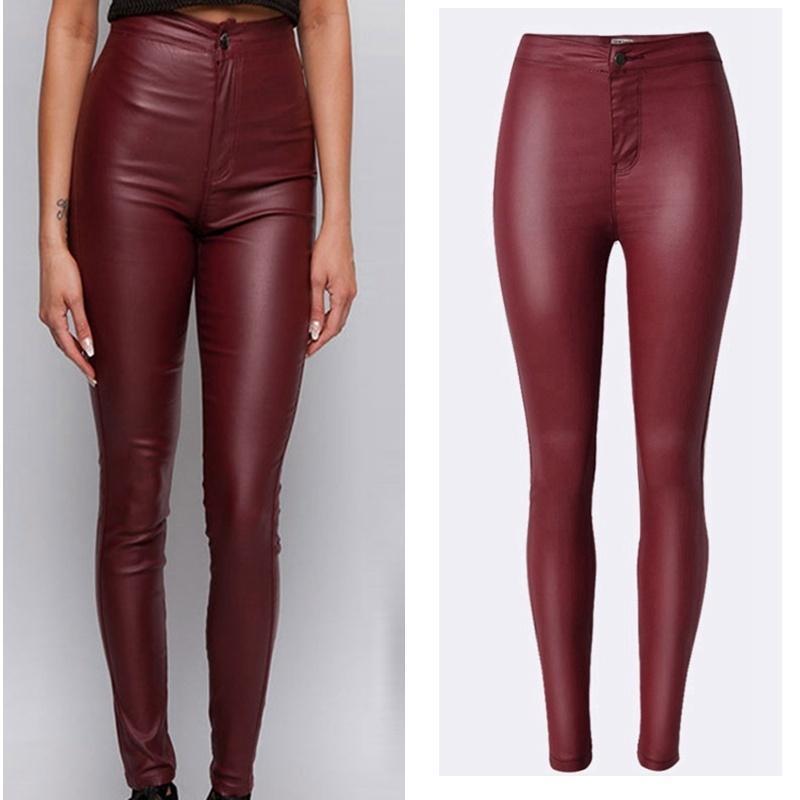

Women's Pants Fashion Shiny High Waist Stretchy Leather Leggings Wine Red Faux Sexy Party Ankle-length Pencil Pants1, Winered