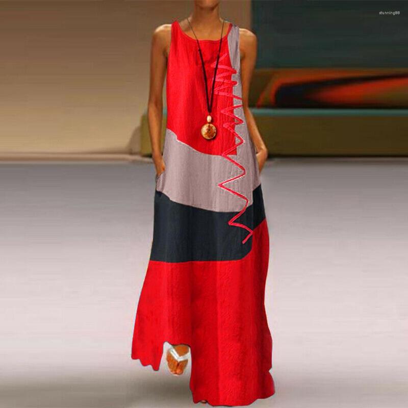 

Casual Dresses #H40 Robe Femme Women Maxi Dress Daily Sleeveless Vintage Patchwork Bohemian Boho O Neck Long For, Gray