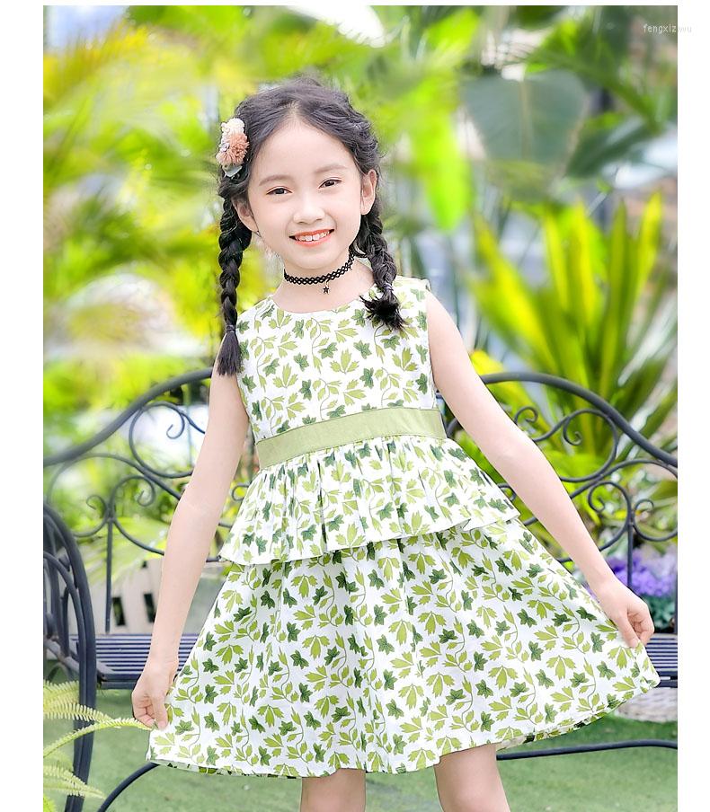 

Girl Dresses Summer Sweet Cotton Sleeveless Flower Dress 3-12Y, Army green
