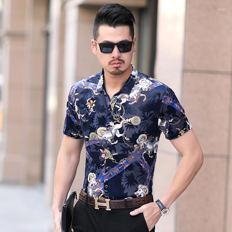 

Men's Casual Shirts Horse 3D Printing Hollow Breathable Short Sleeve For Men Summer Quality Velvet Soft Comfortable Elastic Chemise Homme, Picture shown