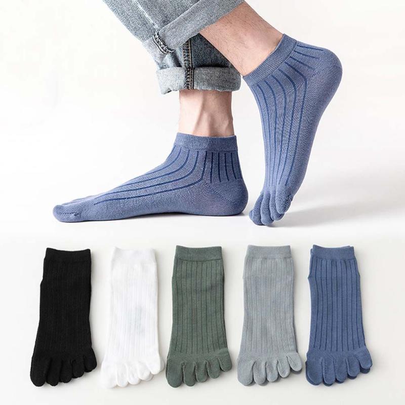 

Men's Socks Simple Cotton Striped Short Tube Sweat Absorbing Five-Finger Men Split Toe Sport HosieryMen's, Black