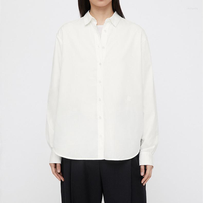 

Women's Blouses Women Logo Embroidery Silhouetted Shirt Lightweight And Slightly Transparent Turn-down Collar Top Simple Loose Blouse For OL