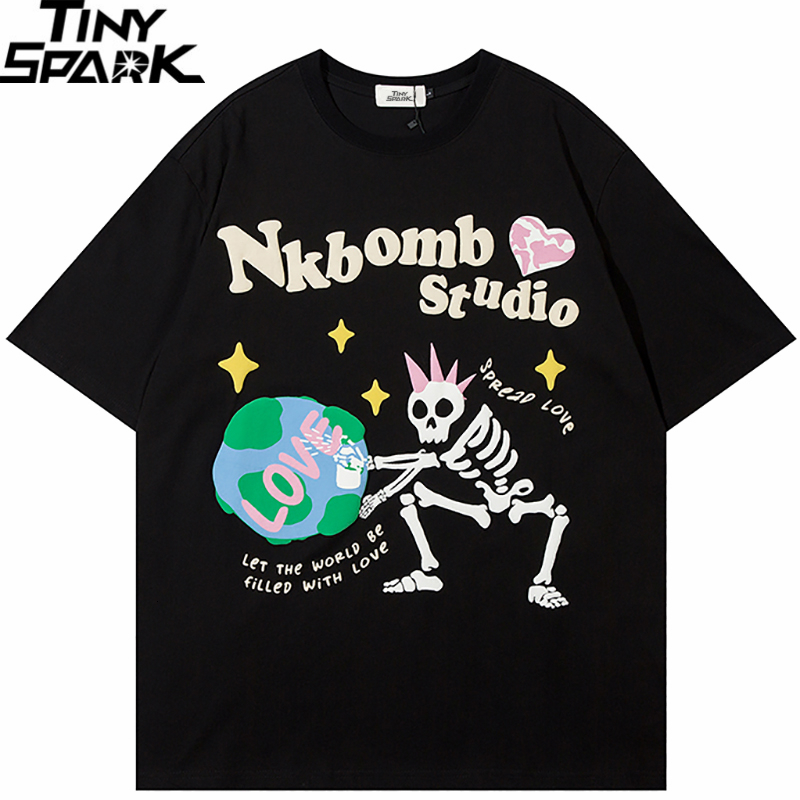 

Mens TShirts Men T Shirt Streetwear Skull Skeleton Funny Love Graphic TShirt Hip Hop Oversized Harajuku Tshirt Cotton Tops Tees Unisex 230413, A302v343 black