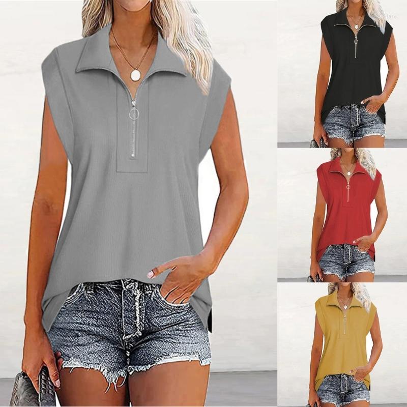 

Women's T Shirts Womens Loose Fitting Zip Up Turtleneck Sleeveless Tops Tunic Casual T-Shirts Blouses, Yellow