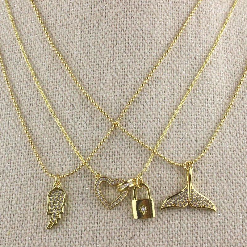 

Pendant Necklaces 18inch 10pcs/lot Design Cz Heart/feather/wing Shape Necklace Cubic Zircon Component Plated Chain Wholesale