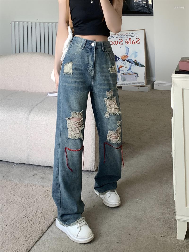 

Women' Jeans 2023 Denim Hole Washed Wide Leg Pants Women Loose Boyfriend Casual Trousers, Blue