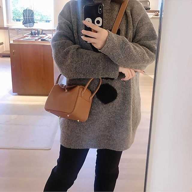 

Women Handbag Herms Lindys h Women's Bag Genuine Leather Mini Bag Mini Pillow Bag One Shoulder Crossbody Small Bag with Logo, Elephant gray 20cm lychee grain cowhide