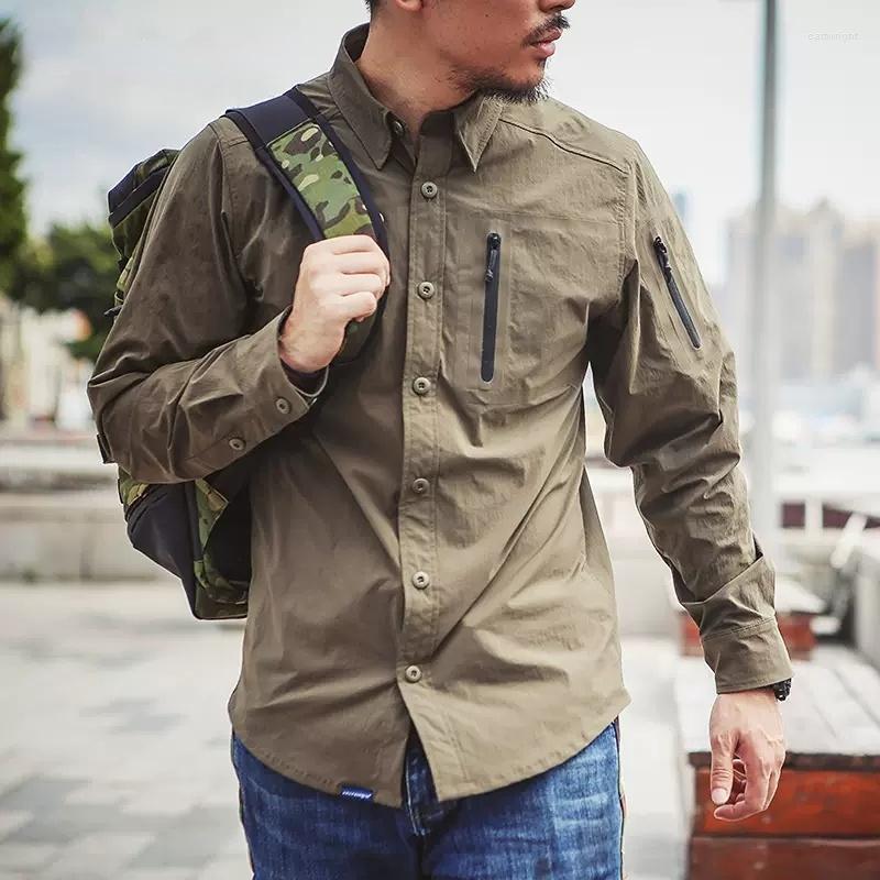 

Men' Casual Shirts Spring And Autumn Men Quick Drying Long Sleeve Shirt Fashion Polo Collar Single Breasted Abrasion Resistant Tactical Top, Military green-1