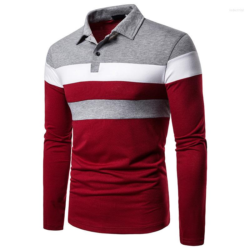 

Men' Polos 2023 Spring Mens Long Sleeve Contrasting Polo T-shirt Casual Shirts Fitness Stitching Top Lapel Men Clothing, Grey navy blue