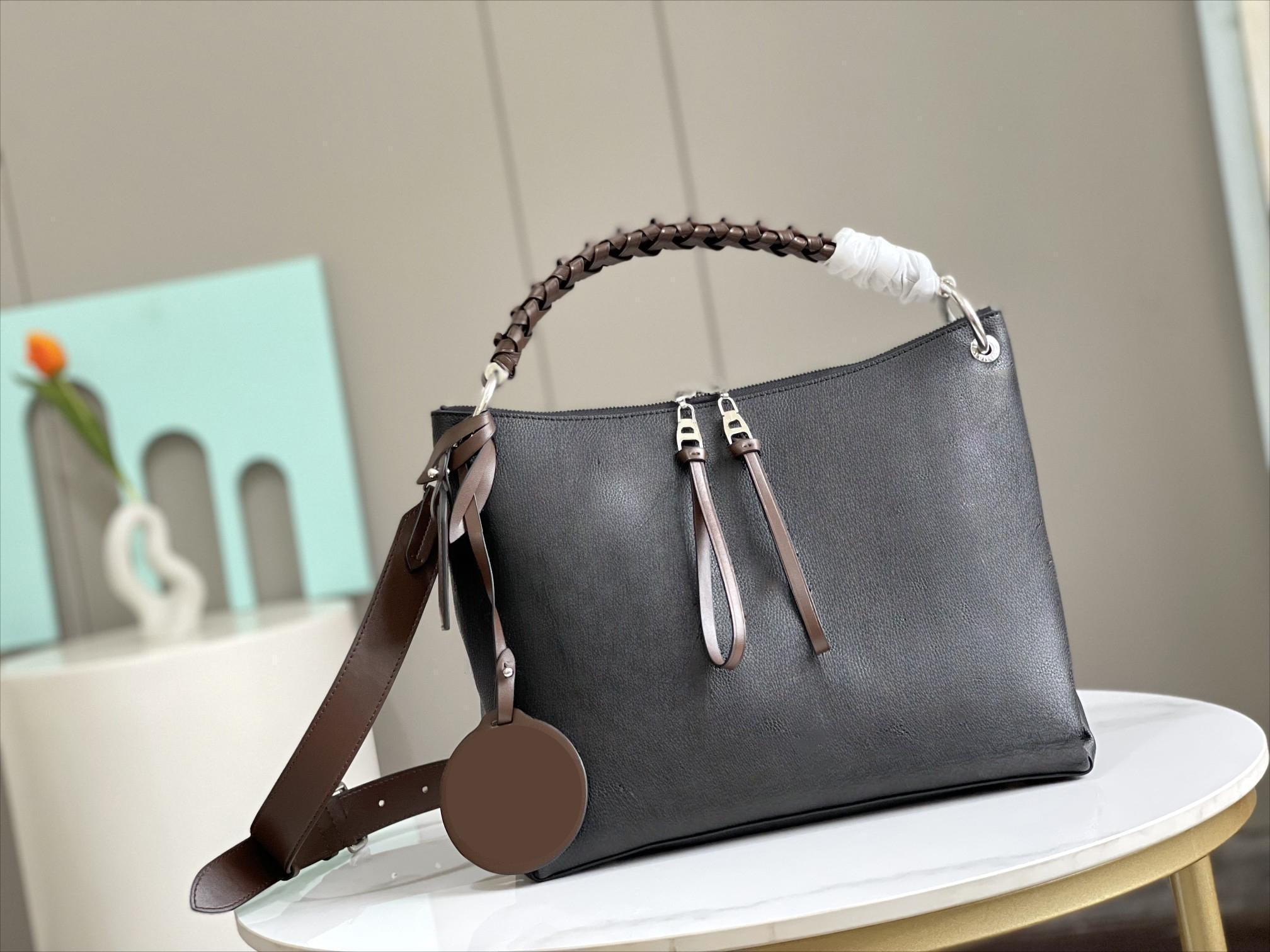 

5A Fashion Beaubourg HOBO Design Bag Women's Canvas Embossed Leather Calfskin Zipper Handbag Top Handle Wallet Strap Shoulder Bag Handbag, Grey