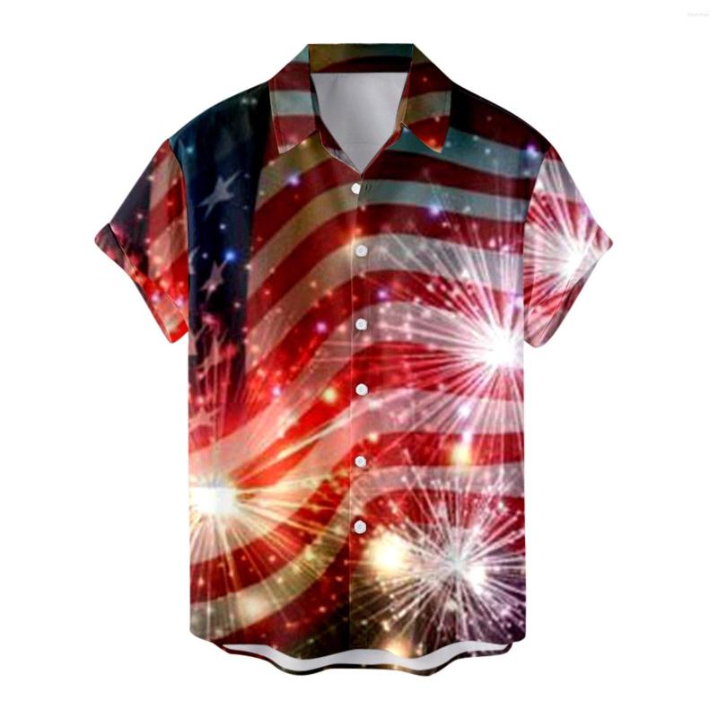 

Men's Casual Shirts 4th Of July Mens Printed Camisa Masculin American Flag Graphic Short Sleeve Beach Blouses Independence Day Blusas, Black