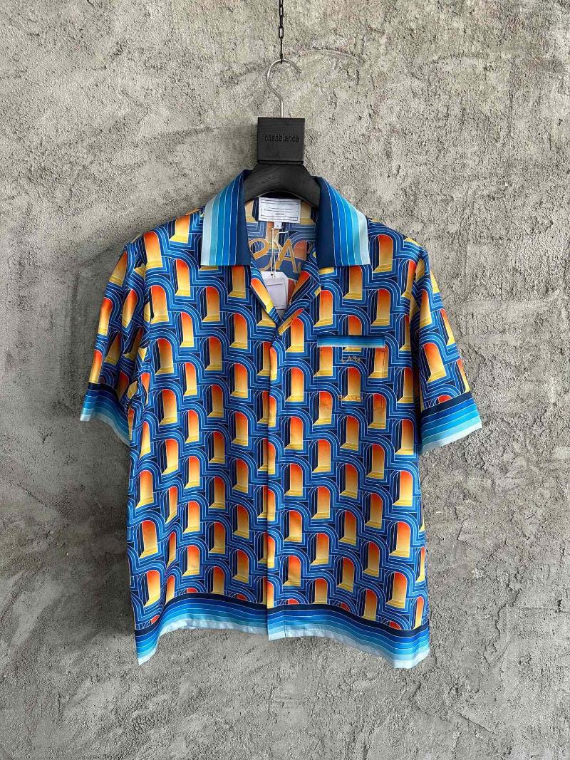 

Men's Casual Shirts Men Prints Short Sleeve Silk Shirt, Blue bottom