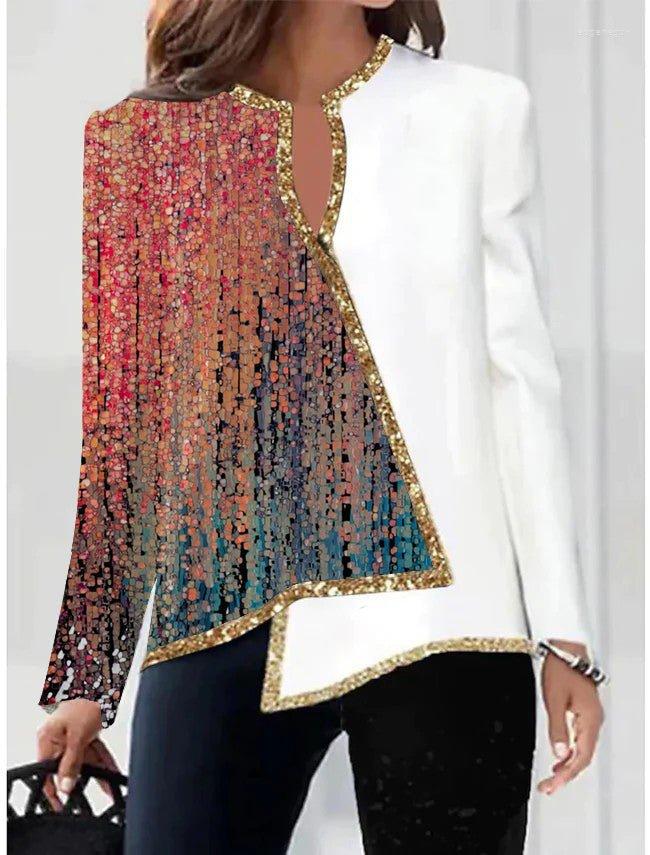 

Women' Blouses 2023 Spring 3D Digtal Print Floral Casual V-Cut Long Sleeve Asymmetrical Hem Daily Top Y2K Clothes Fashion Woman, Style36