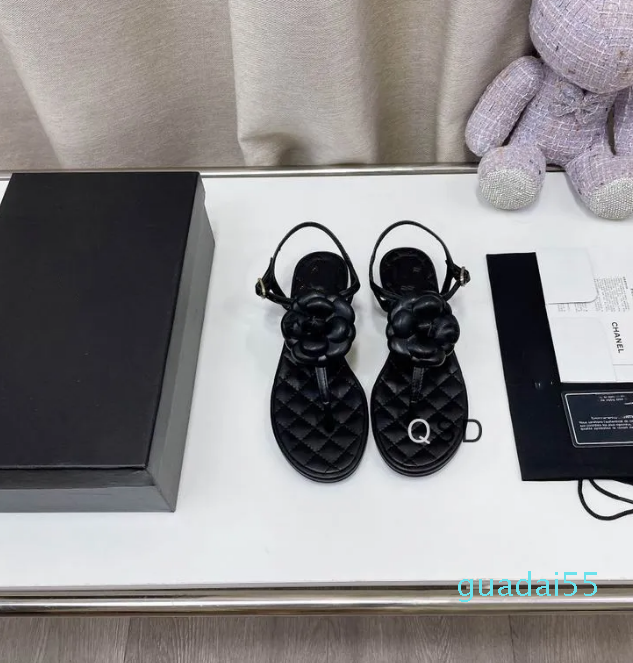 

Designer luxury sandals ballet flats women single shoe mules slippers sandal genuine leather lambskin casual shoes flip flops size 35-42 camellia, Black