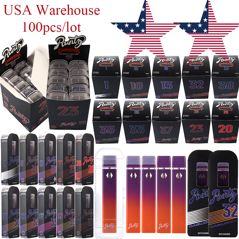 

USA Warehouse Runtz Runty X Dabwoods E Cigarette 100pcs Recharegeable USB Chargers 10 Flavors Disposable Vape Pen With 280mah Battery Device Pods
