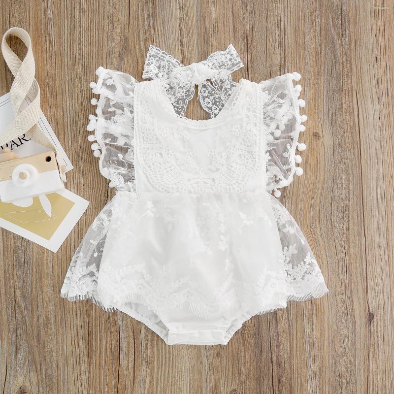 

Rompers 2023-04-07 Lioraitiin 0-24M Infant Baby Girls Bodysuit Sweet Style Flower Sleeve Plush Ball Decoration Lace Tie Up Jumpsuit, Picture shown