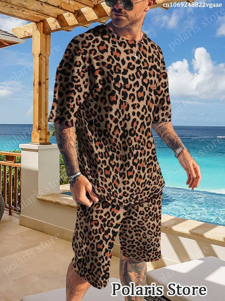 

Men's Tracksuits Leopard Print Tracksuit Men Set Short Sleeve T Shirt Shorts 2 Piece Suit Oversized Casual Vintage Luxury Brand Outfits Clothes 230413, Ts8526