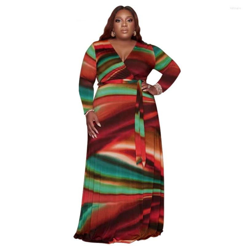 

Plus Size Dresses Big Beautiful Women Maxi Dress Female Sexy V Neck Long Sleeve Robe Girl's Casual Loose Vestidos Lady's