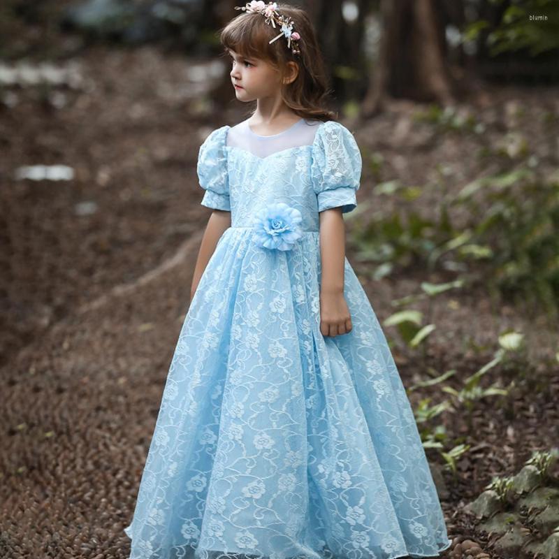 

Girl Dresses Lace Applique Princess Dress Flower Wedding Elegant Formal Bridesmaid 3-12 Kids Birthday Party Gown Children Clothing, White