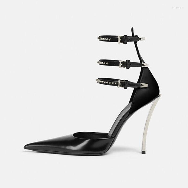 

Sandals Arden Furtado 2023 Summer Fashion Women's Pointed Toe Stilettos Heel Sexxy Rivet Belt Buckle, Black