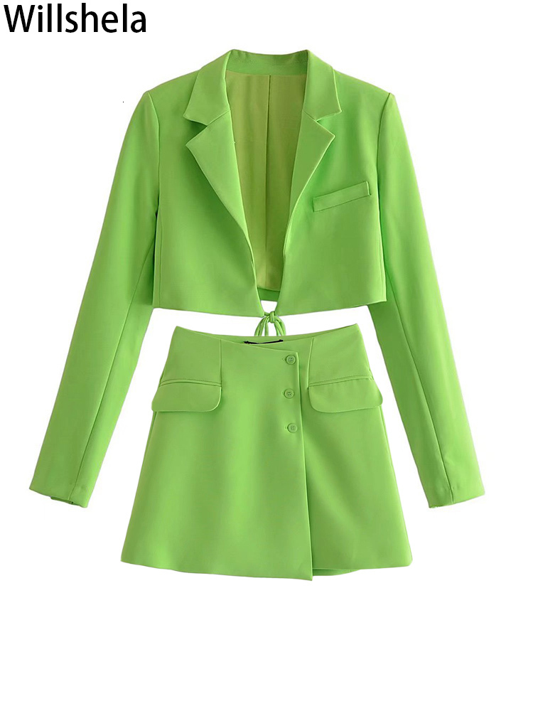 

Two Piece Dress Willshela Set Women Suits Solid Lace Up Blazer And Mini Skirt Elegant High Fashion Chic Lady Female 230413